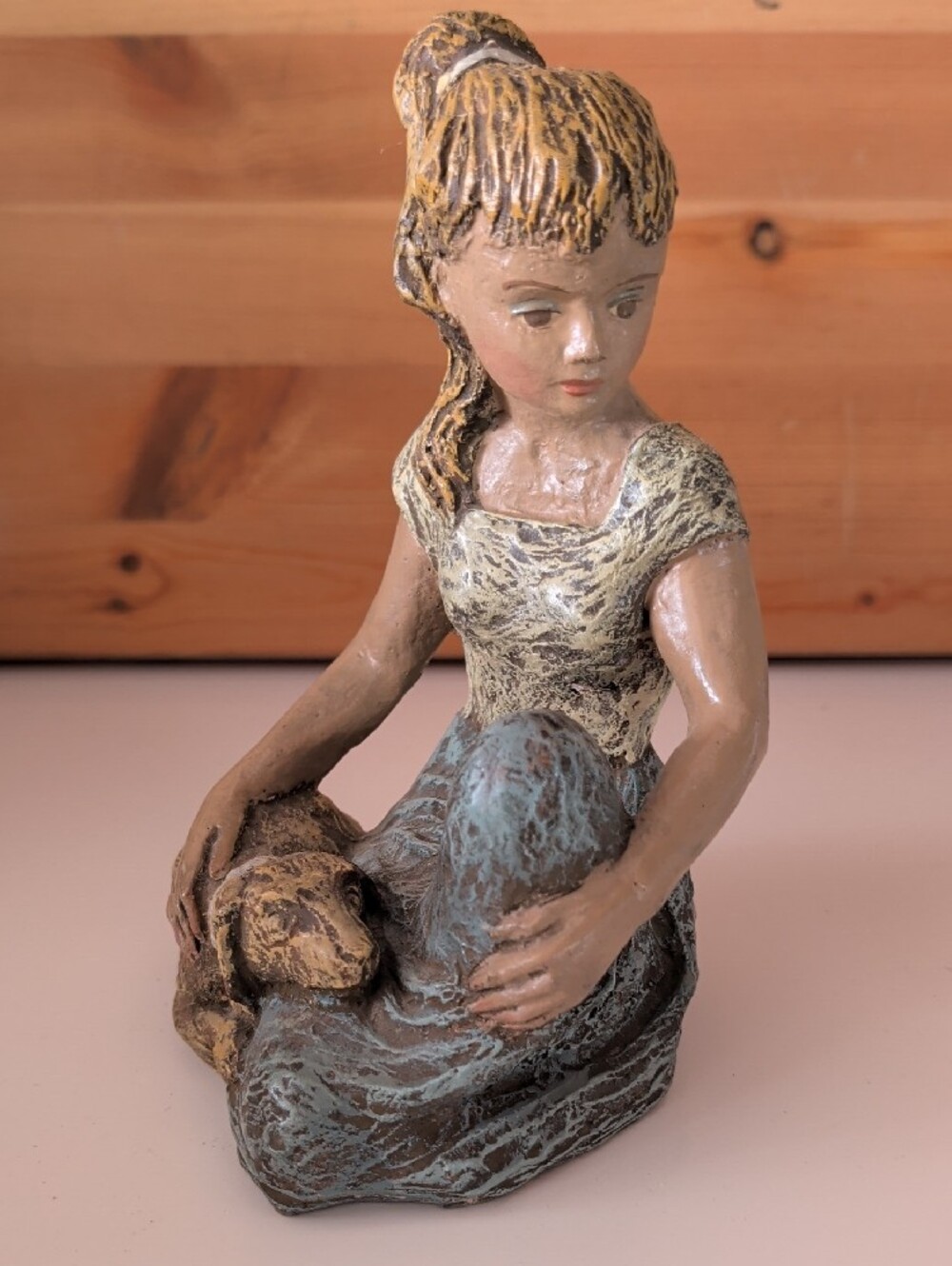 VTG. Borzo  Made In Holland, Girl with Dog Resin Sculpture.